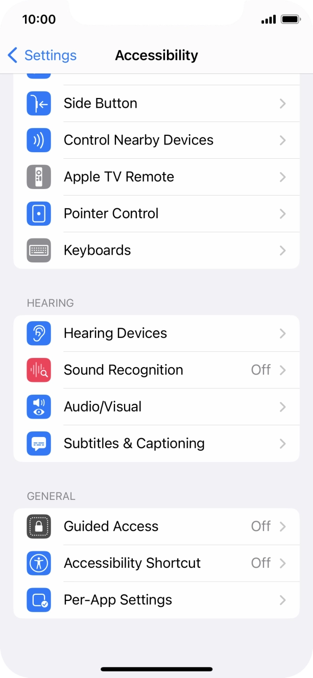 Press the required category below 'HEARING' and follow the instructions on the screen to select the required settings.