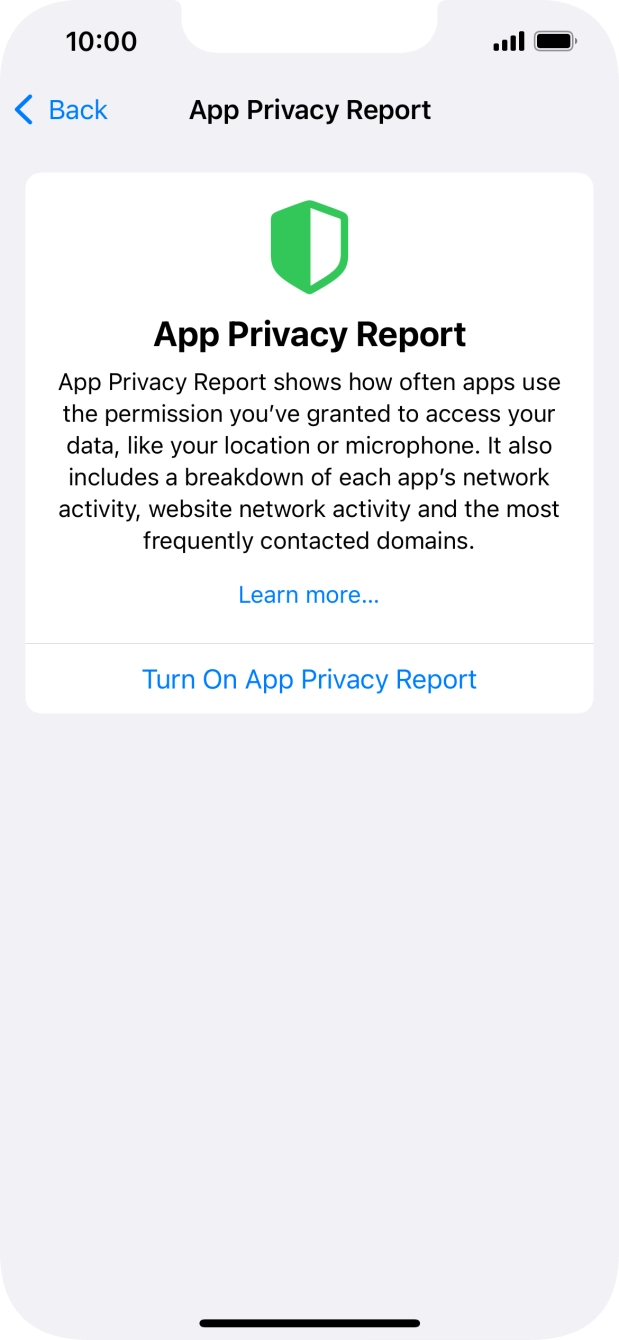 Press Turn On App Privacy Report to turn on the function.