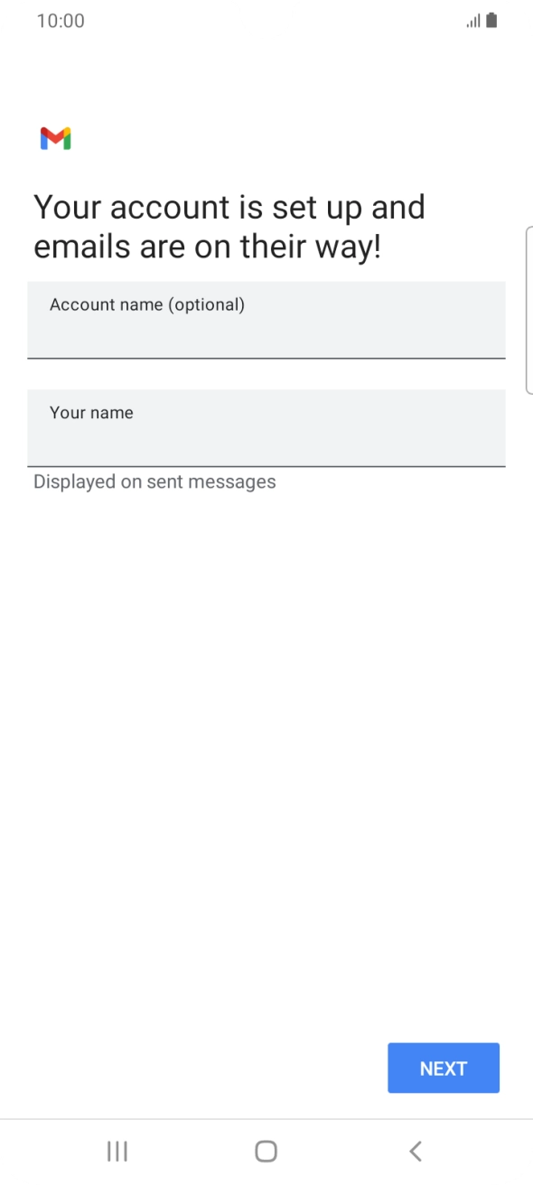 Press the field below 'Account name (optional)' and key in the required name. Press the field below 'Account name (optional)' and key in the required name.
