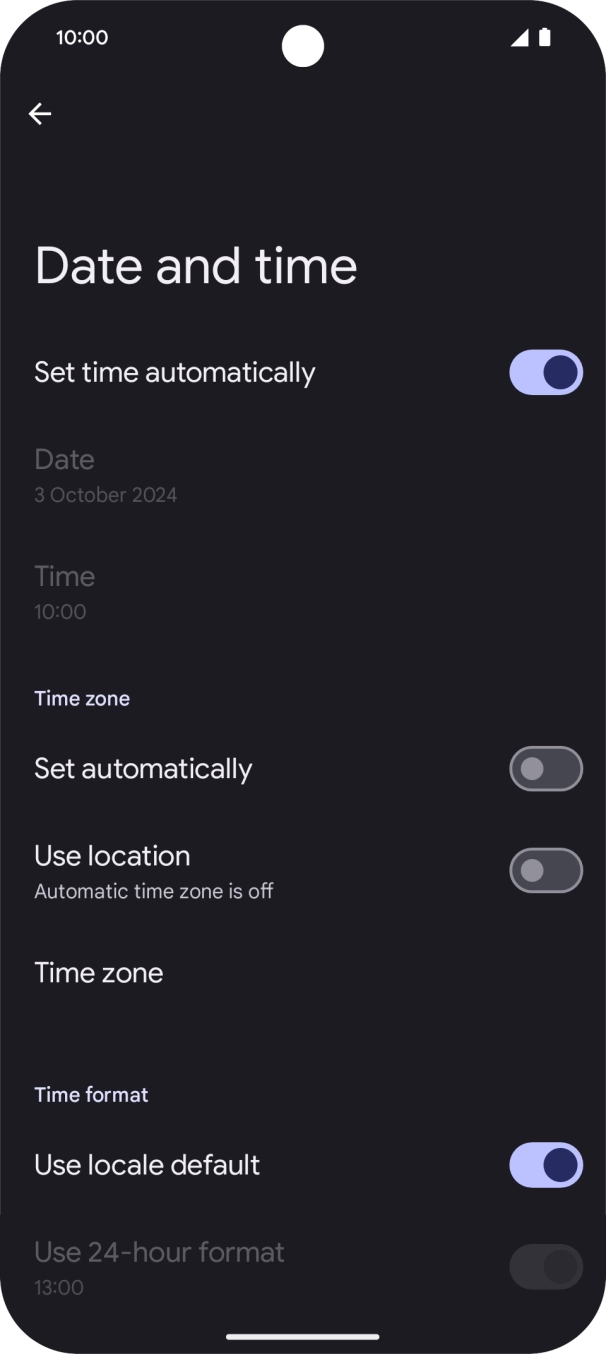 Press the indicator next to 'Set automatically' to turn on the function.