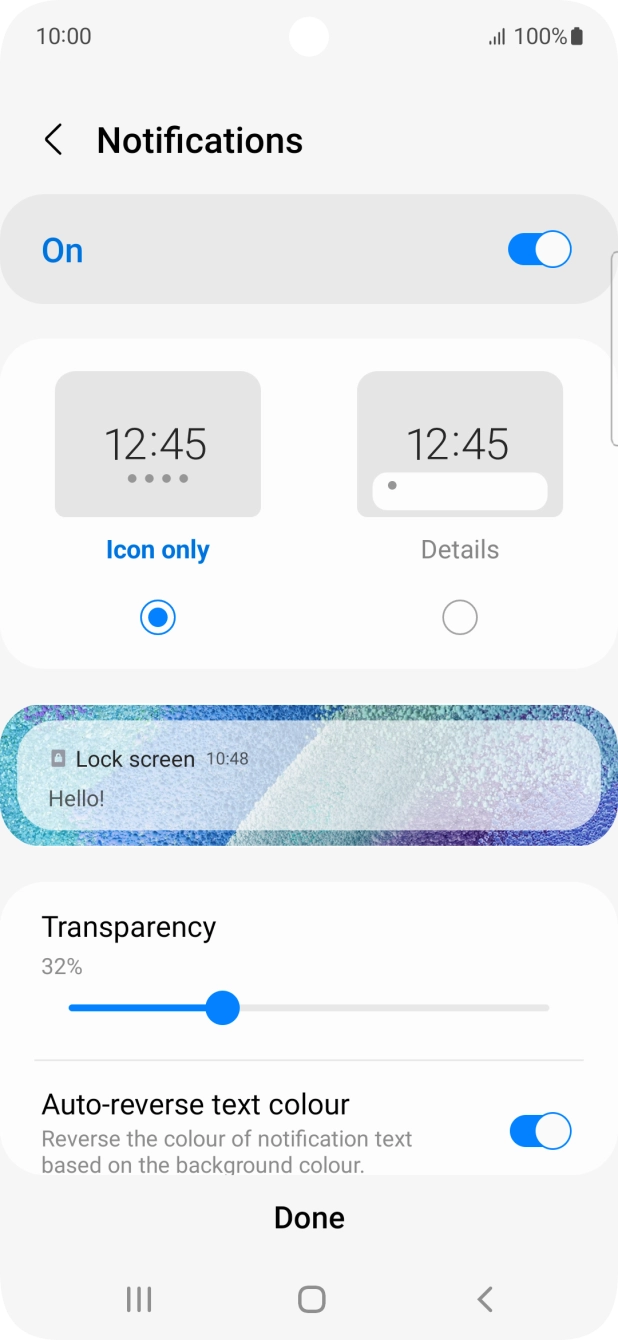 Press the required settings to turn them on or off.