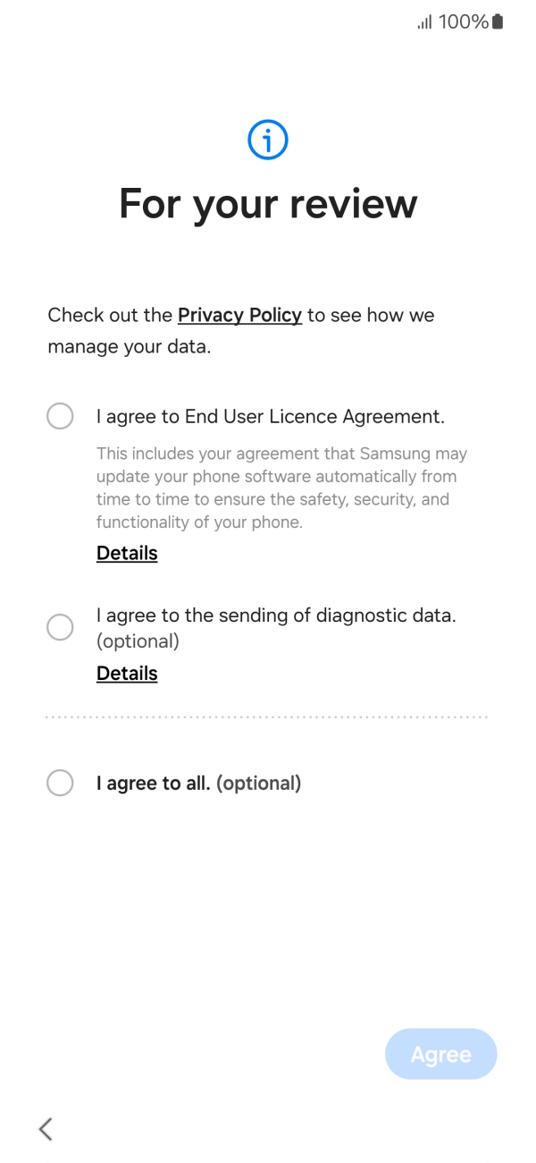 Press the fields next to the required settings to select them.