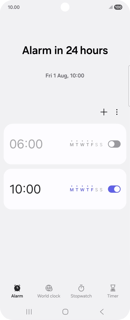 Press the indicator next to the required alarm to turn the alarm on or off.