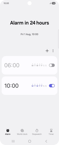 Press the indicator next to the required alarm to turn the alarm on or off.