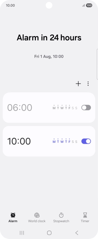 Press the indicator next to the required alarm to turn the alarm on or off.