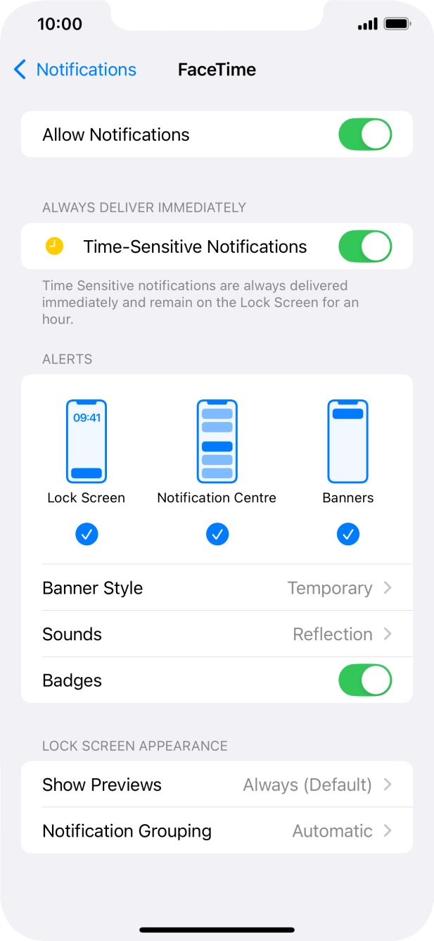 Press the indicator next to 'Allow Notifications' to turn notifications for the selected application on or off. Press the indicator next to 'Allow Notifications' to turn notifications for the selected application on or off.