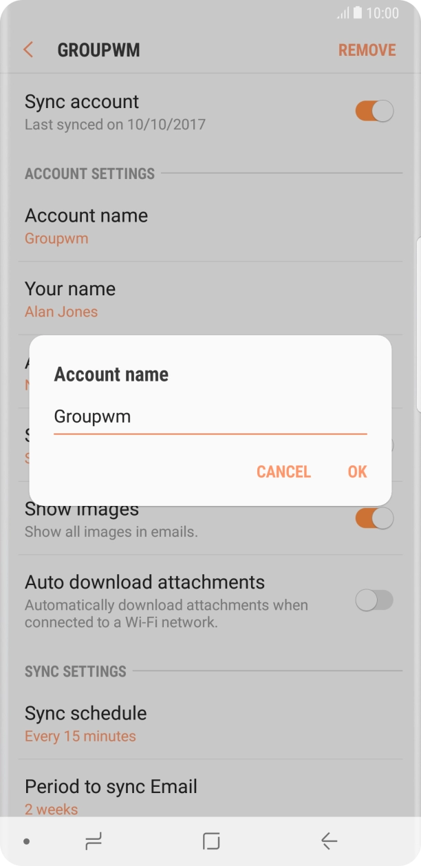 Key in the required name for the email account and press OK. Key in the required name for the email account and press OK.