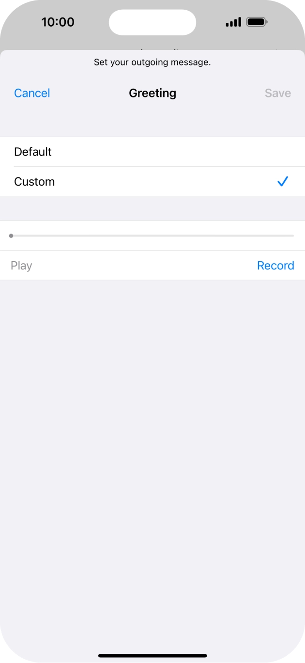 Press Record to start recording a personal greeting. Press Record to start recording a personal greeting.