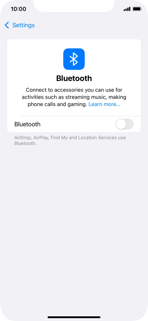 Press the indicator next to 'Bluetooth' to turn on the function.