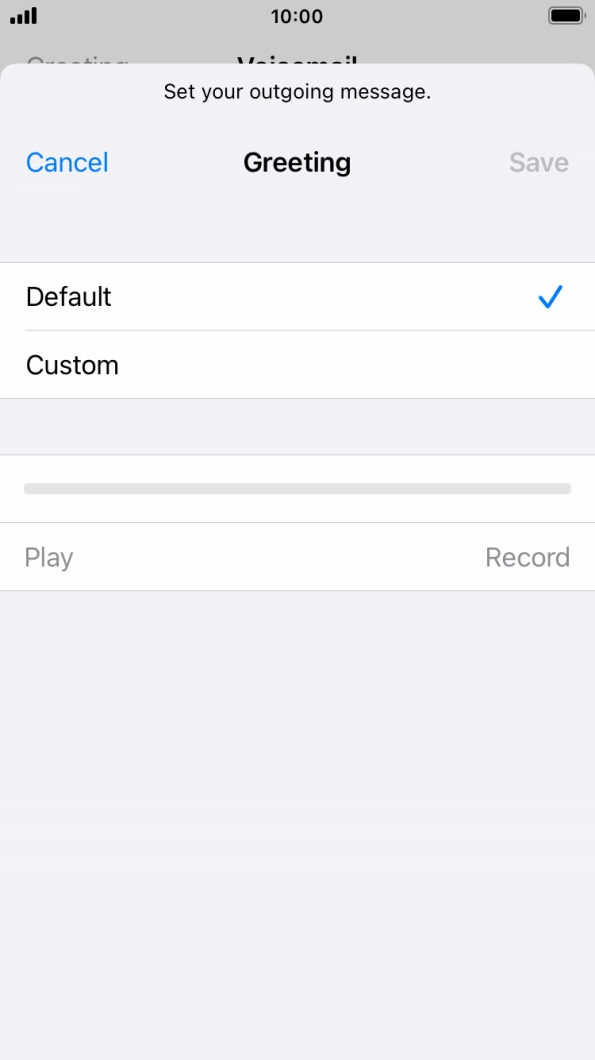 Press Default to select the default greeting. Press Default to select the default greeting.