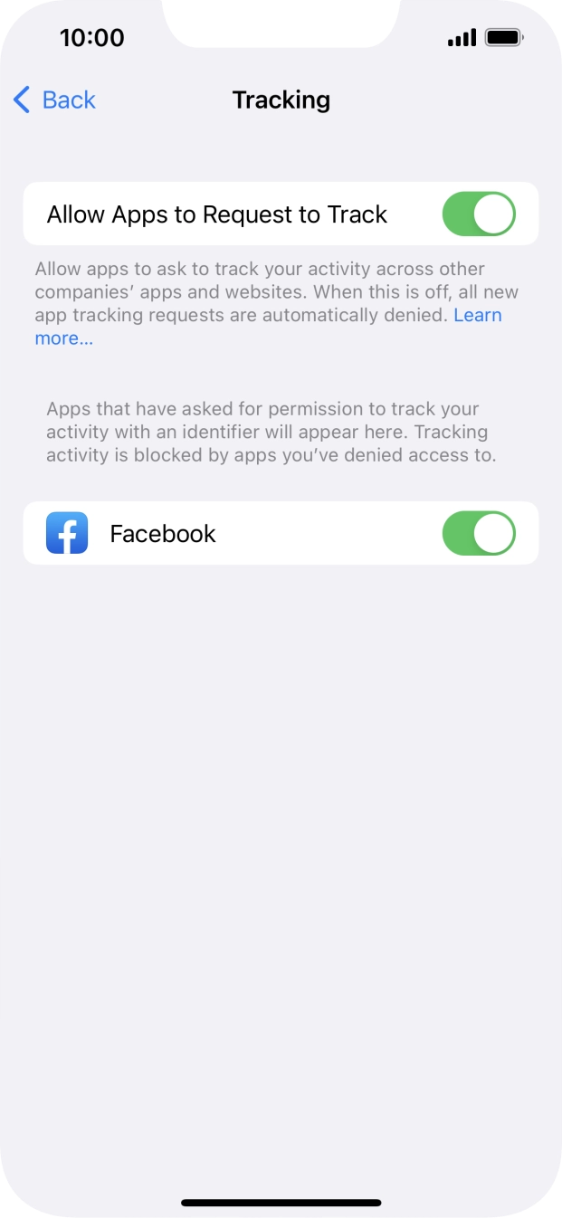 Press the indicator next to 'Allow Apps to Request to Track' to turn the function on or off.