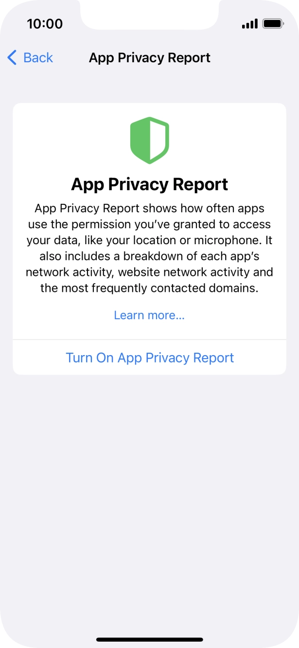 Press Turn On App Privacy Report to turn on the function.