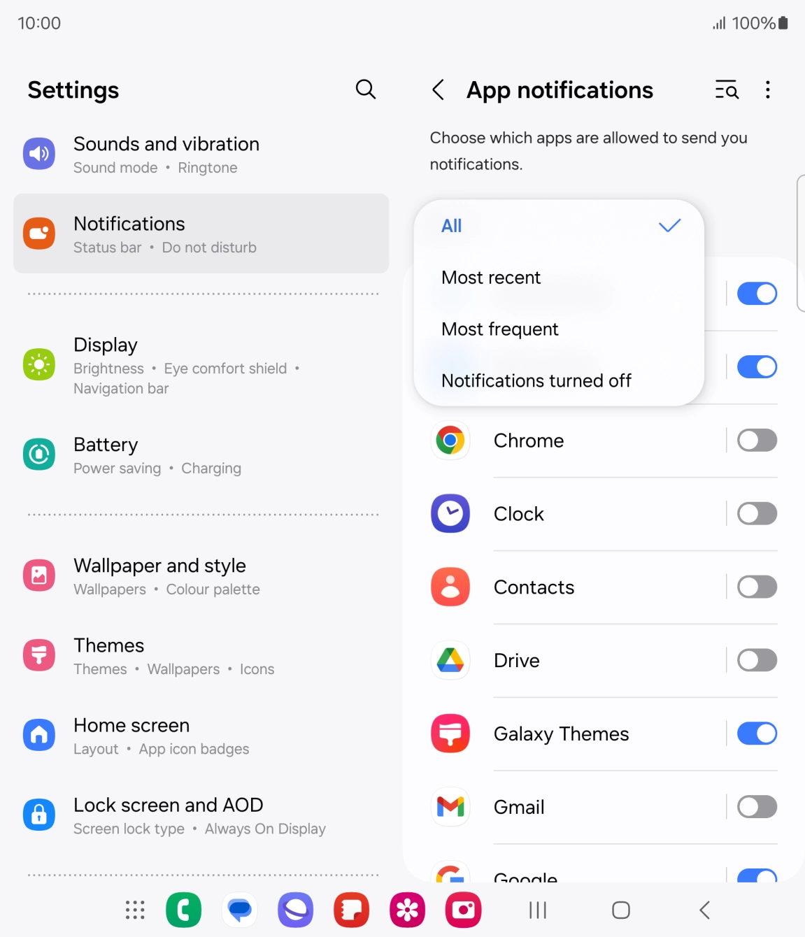 Press the required setting.
