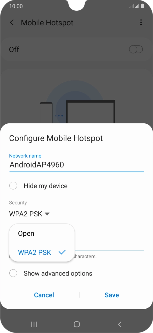 Press WPA2 PSK to password protect your WiFi hotspot.