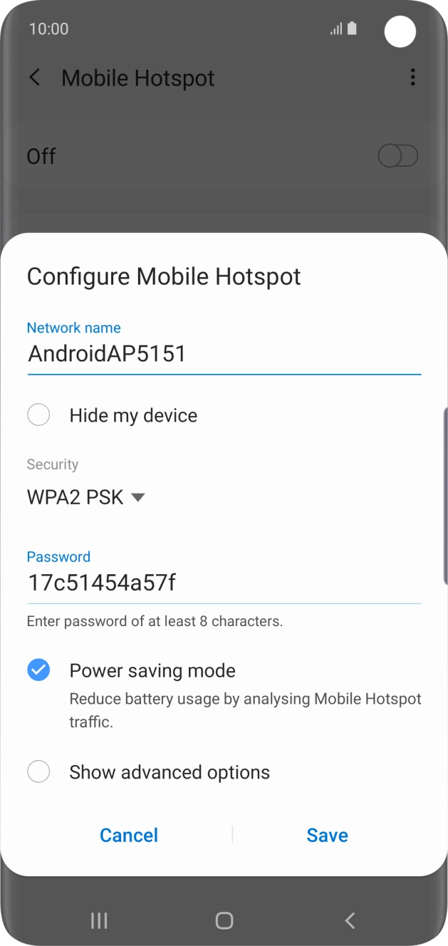 Press the field below 'Network name' and key in the required name.