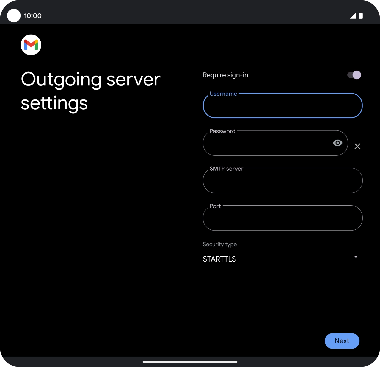 Press the field below 'Password' and key in the password of your email provider's outgoing server. Press the field below 'Password' and key in the password of your email provider's outgoing server.
