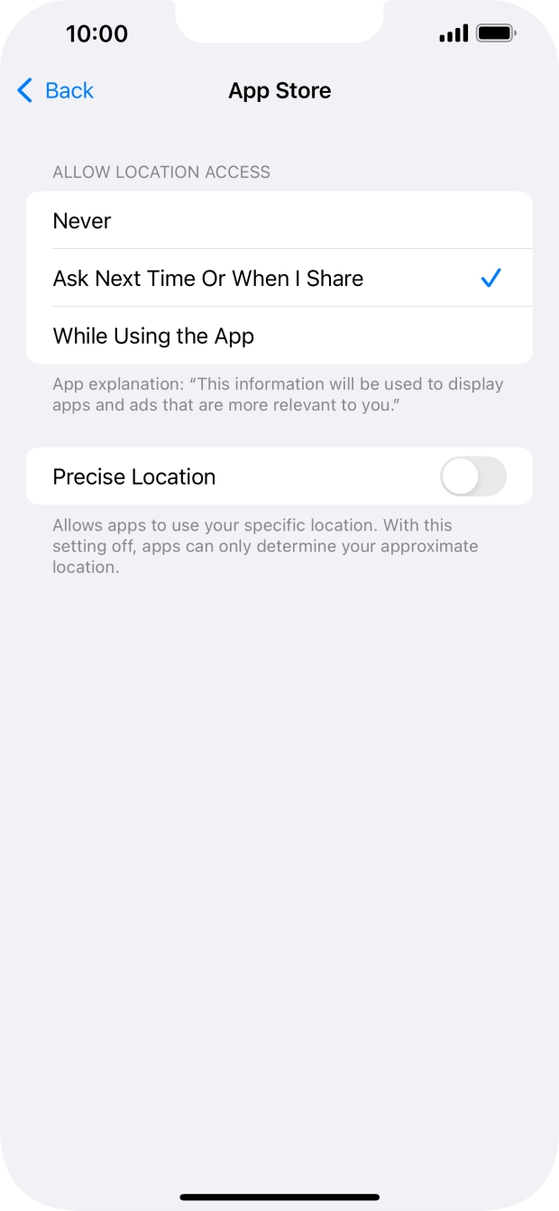 Press the required setting to turn the function on or off.