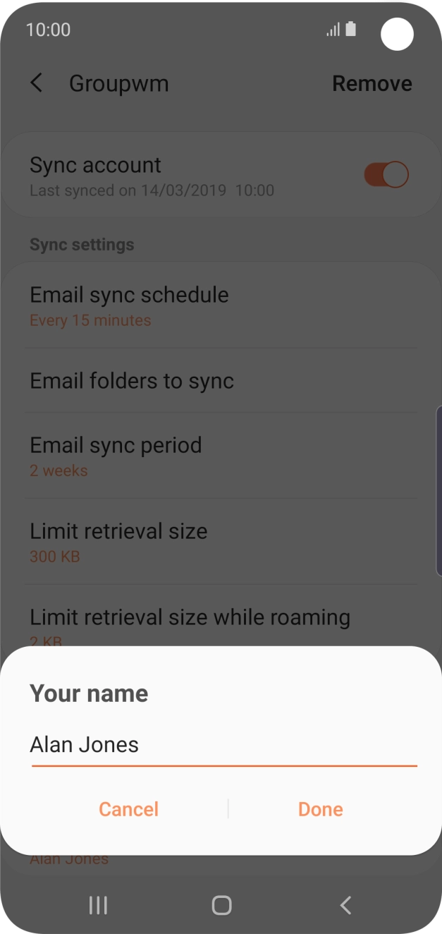 Key in the required sender name and press Done.