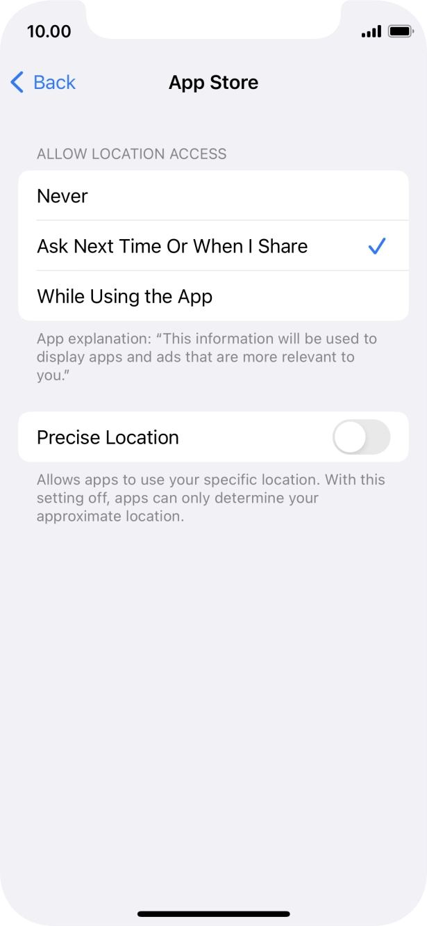 Press the required setting to turn the function on or off.