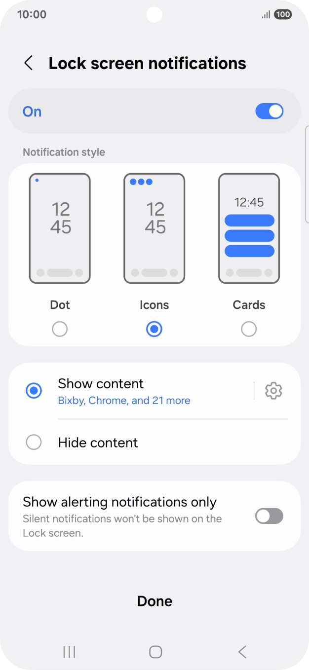 Press the required settings to turn them on or off.