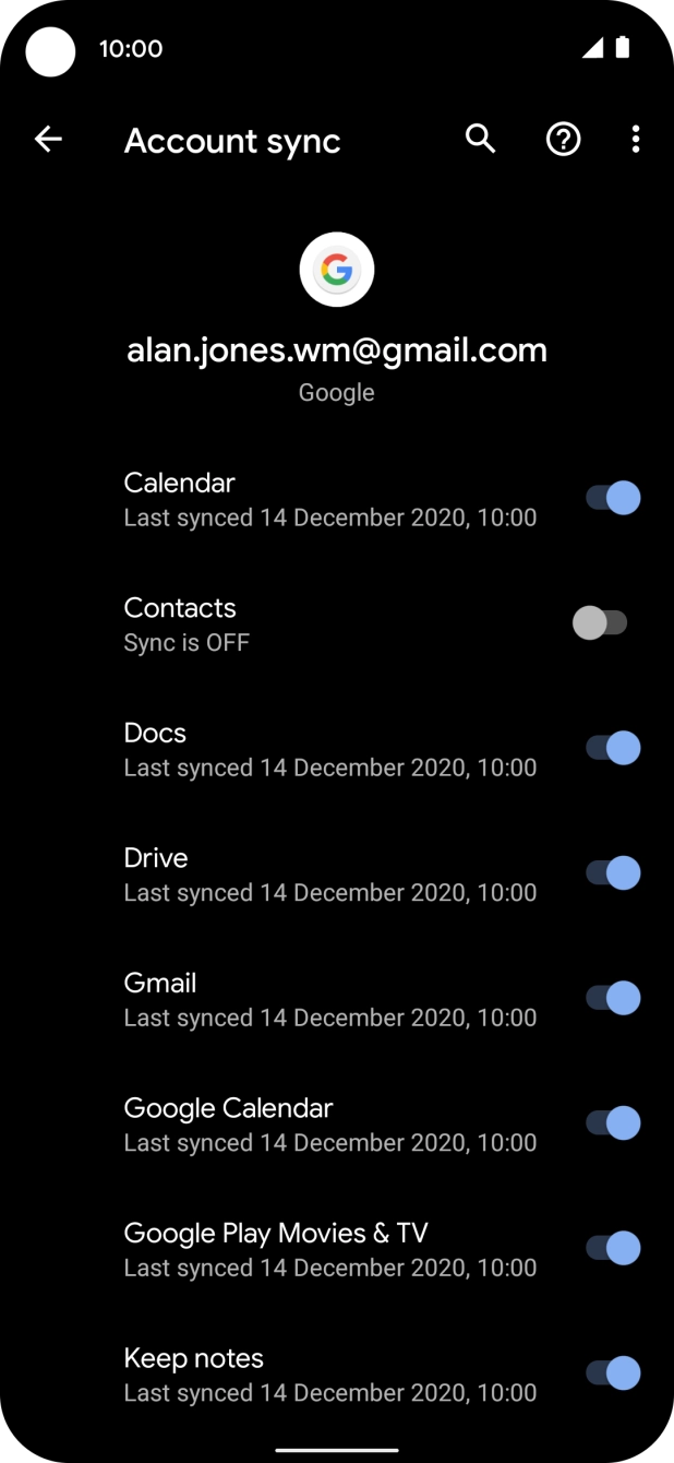 Press the indicator next to 'Contacts'.