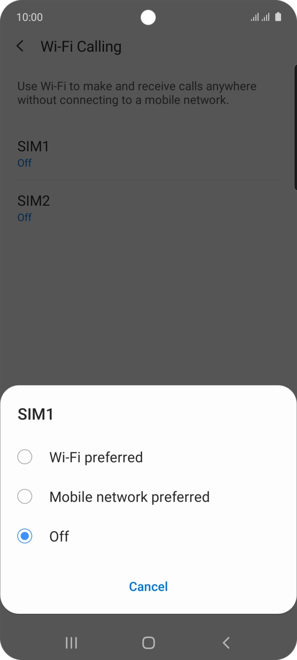 Press the required setting to turn the function on or off.