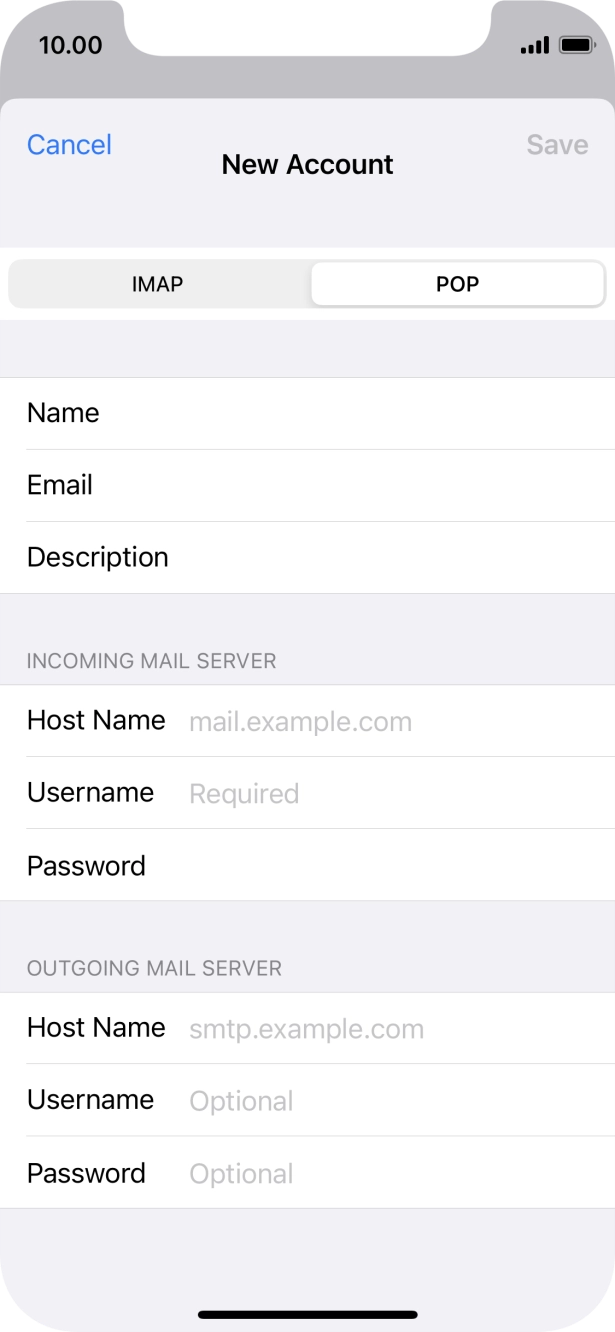 Press Host Name and key in the name of your email provider's incoming server. Press Host Name and key in the name of your email provider's incoming server.