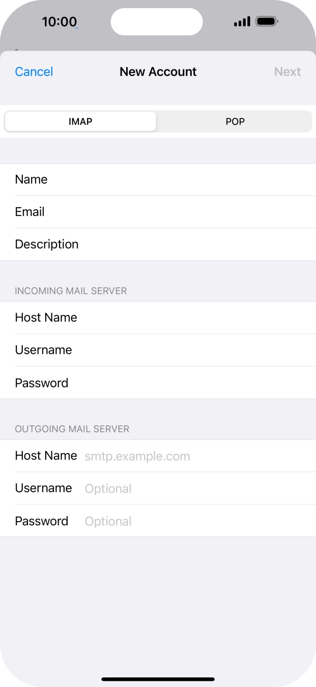 Press Host Name and key in the name of your email provider's outgoing server. Press Host Name and key in the name of your email provider's outgoing server.