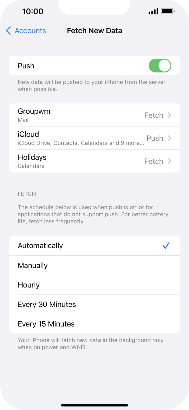 Press the indicator next to 'Push' to turn the function on or off. Press the indicator next to 'Push' to turn the function on or off.