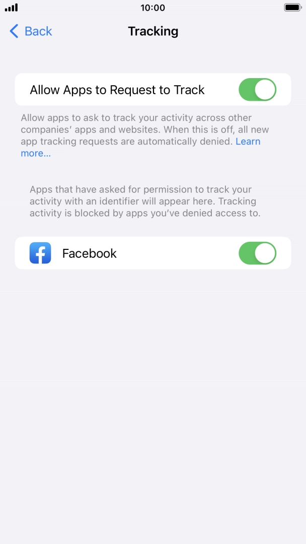 Press the indicator next to 'Allow Apps to Request to Track' to turn the function on or off.