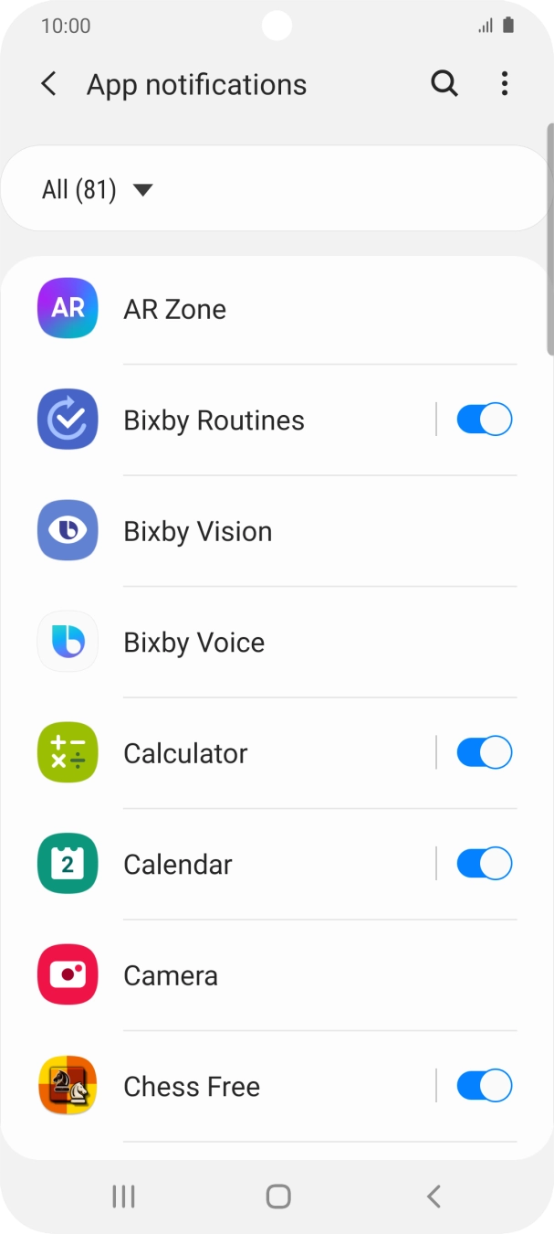 Press the indicators next to the required apps to turn the function on or off. Press the indicators next to the required apps to turn the function on or off.