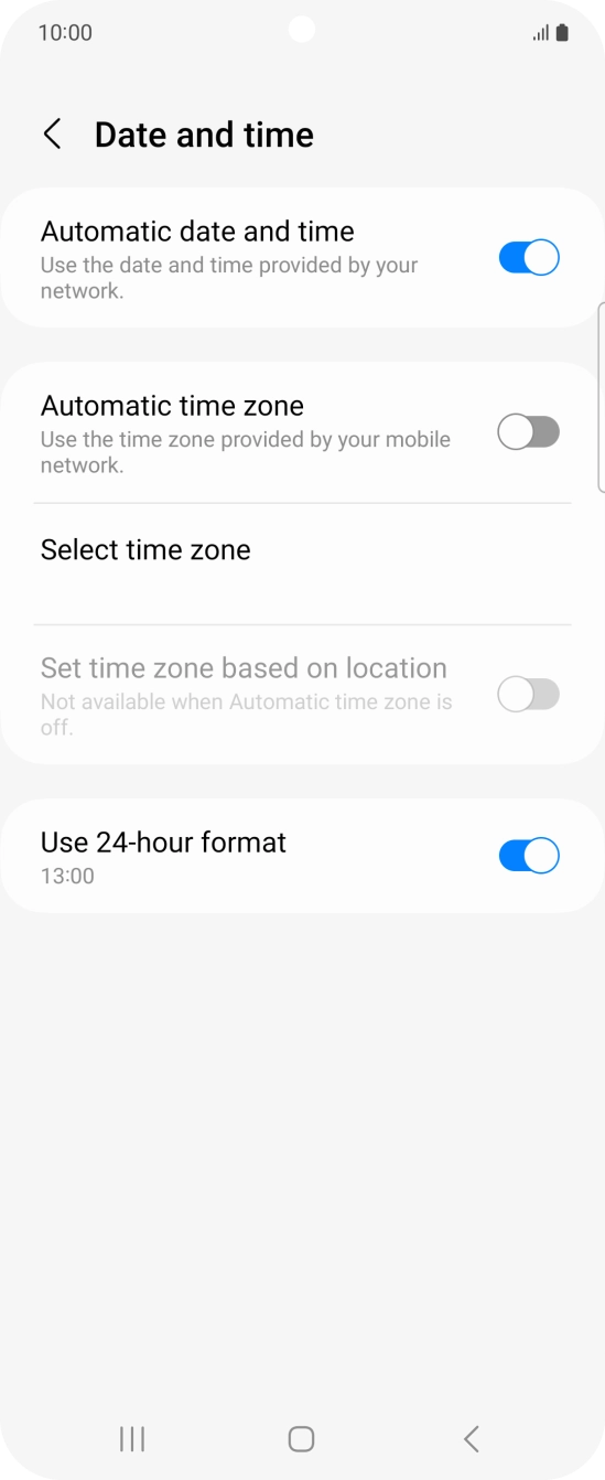 Press the indicator next to 'Automatic time zone' to turn on the function.