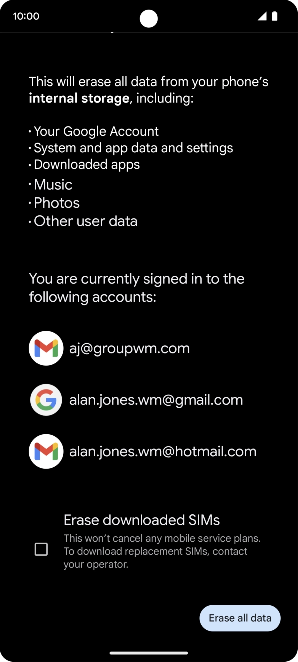Press Erase all data.