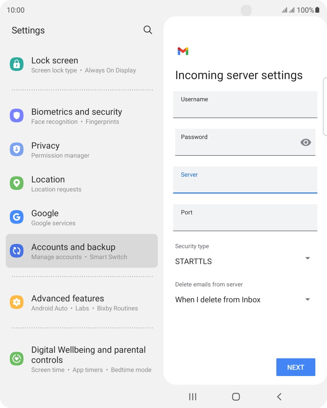 Press the field below 'Port' and key in 110.