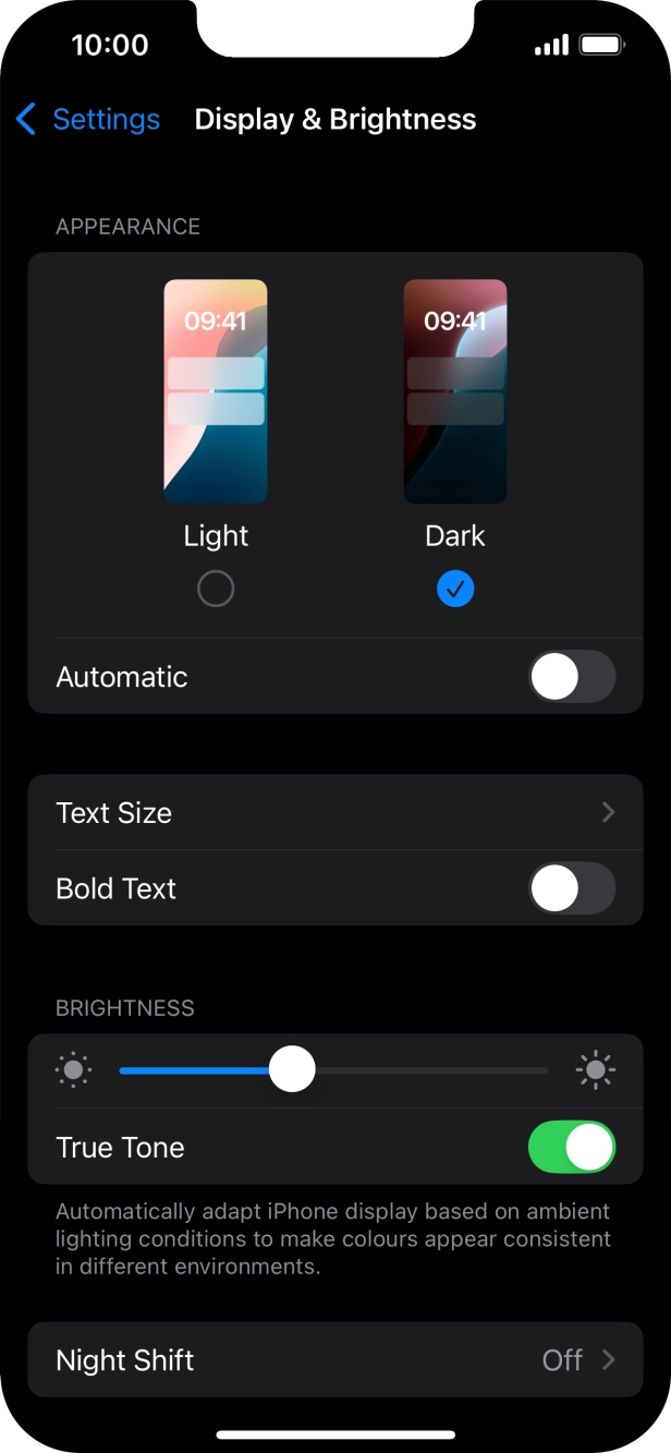 Press the indicator next to 'Automatic' to turn the function on or off. Press the indicator next to 'Automatic' to turn the function on or off.