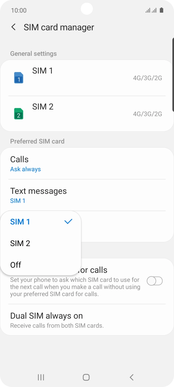 Press the required setting.
