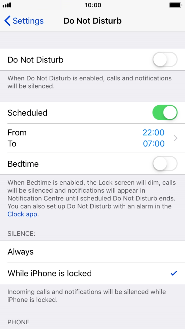 Press the indicator next to 'Do Not Disturb' to turn the function on or off.