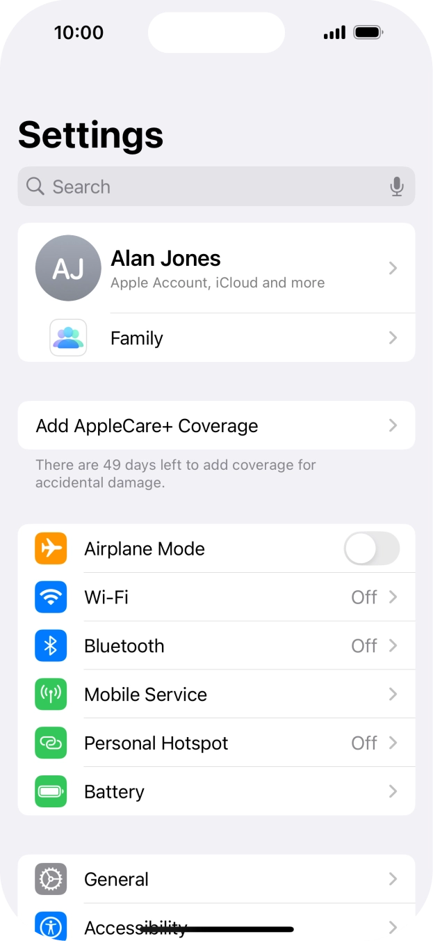 Press your Apple ID. Press your Apple ID.