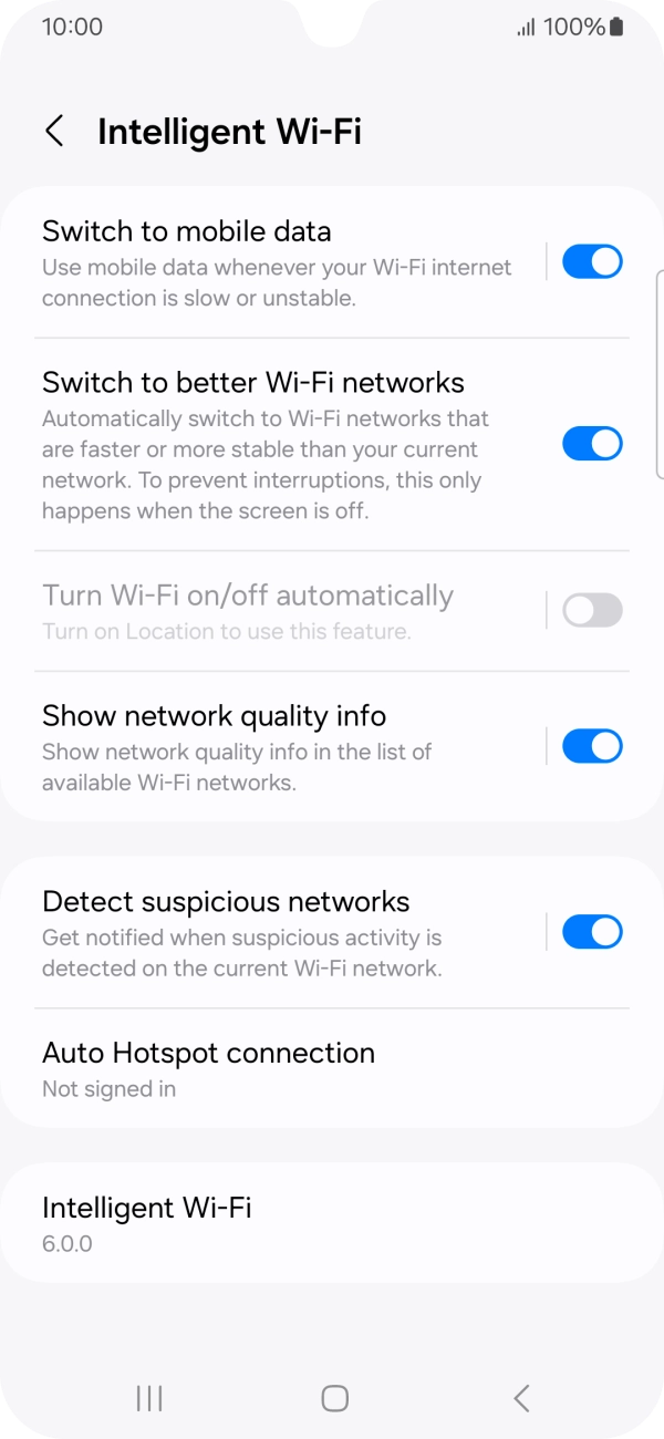 Press the indicator next to 'Switch to mobile data' to turn the function on or off. Press the indicator next to 'Switch to mobile data' to turn the function on or off.