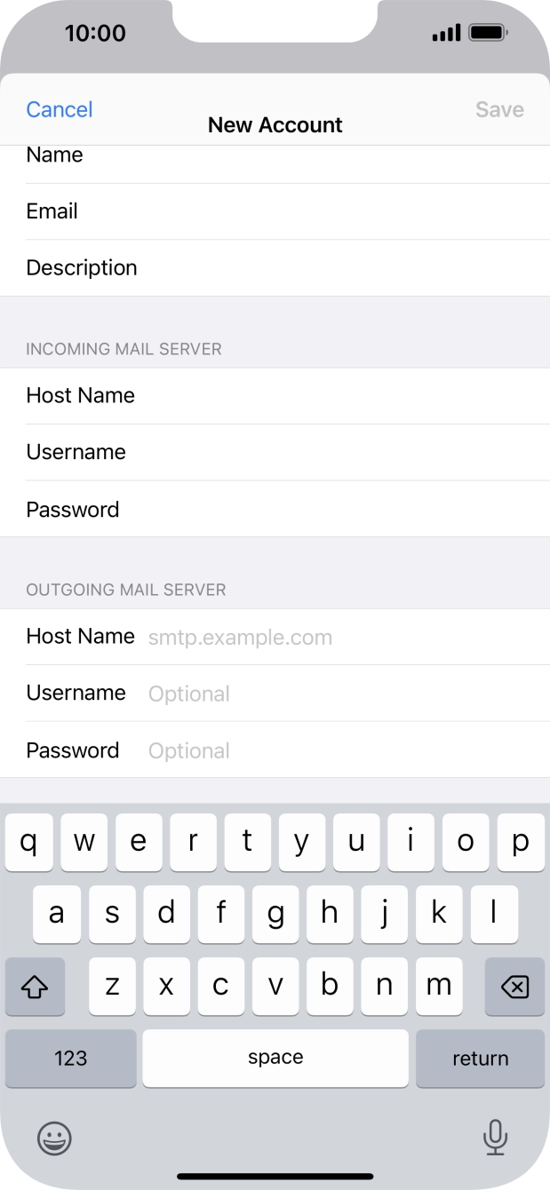 Press Host Name and key in the name of your email provider's outgoing server. Press Host Name and key in the name of your email provider's outgoing server.