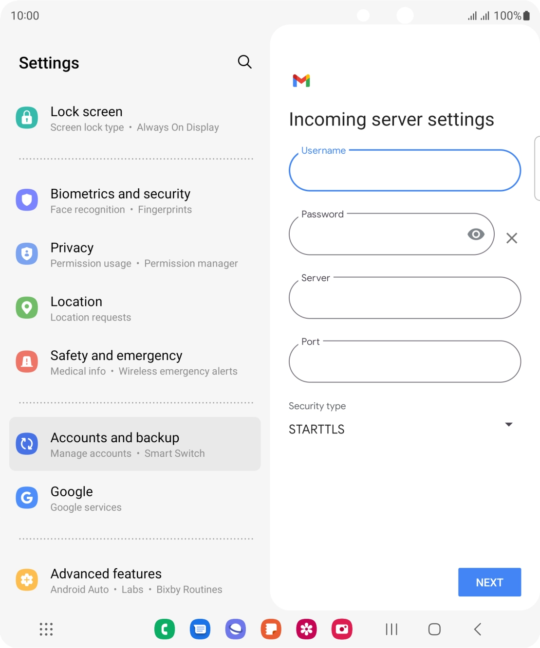 Press the field below 'Server' and key in the name of your email provider's incoming server. Press the field below 'Server' and key in the name of your email provider's incoming server.