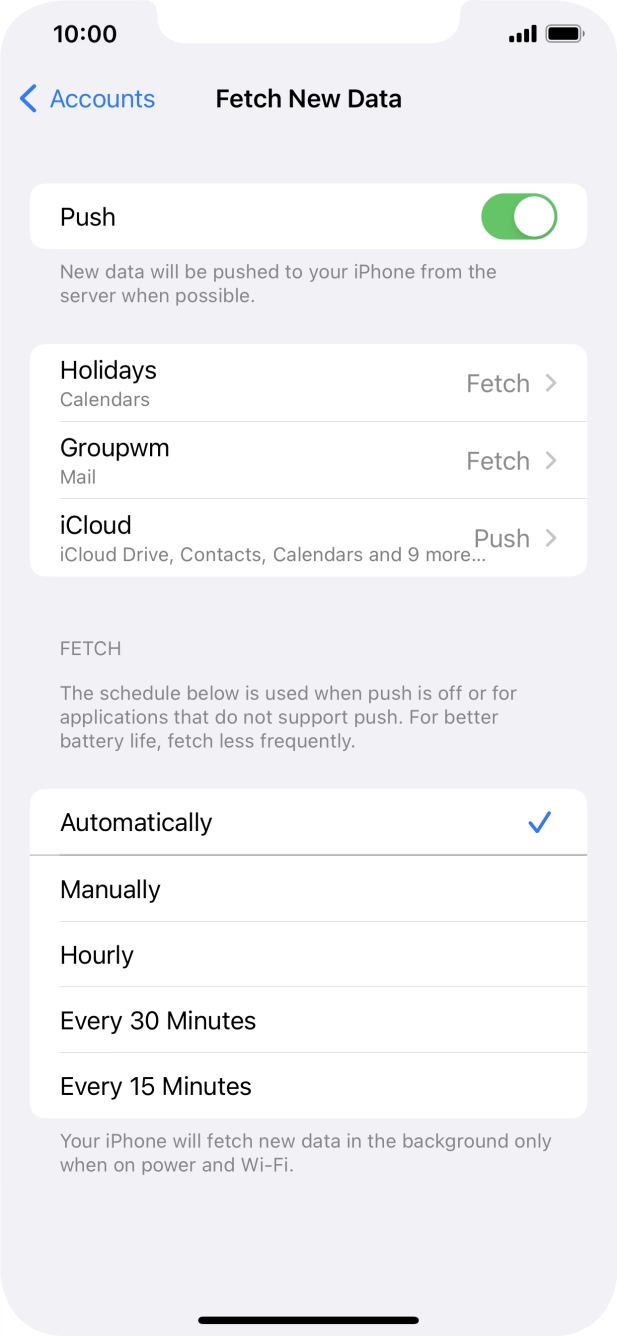 Press the indicator next to 'Push' to turn the function on or off. Press the indicator next to 'Push' to turn the function on or off.