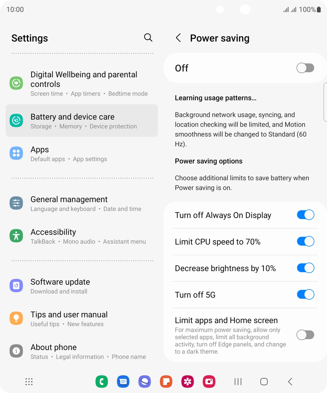 Press the indicators next to the required settings.