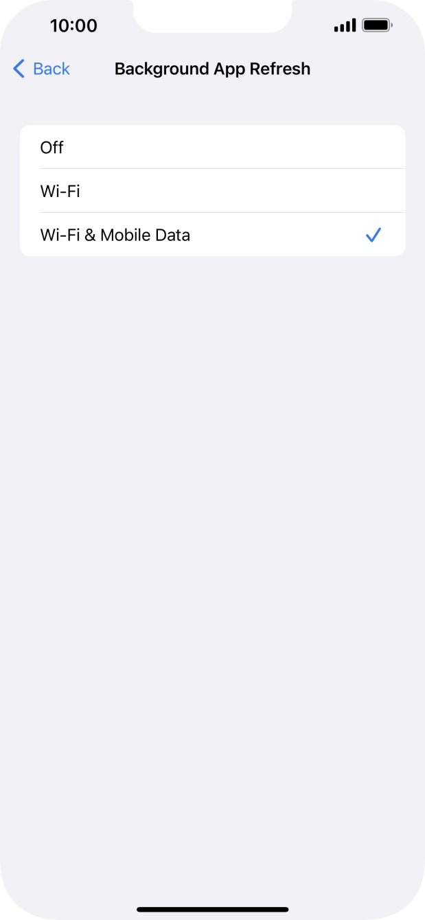 To turn off background refresh of apps, press Off. To turn off background refresh of apps, press Off.