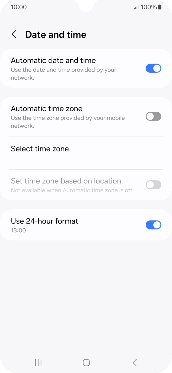 Press the indicator next to 'Automatic time zone' to turn on the function.