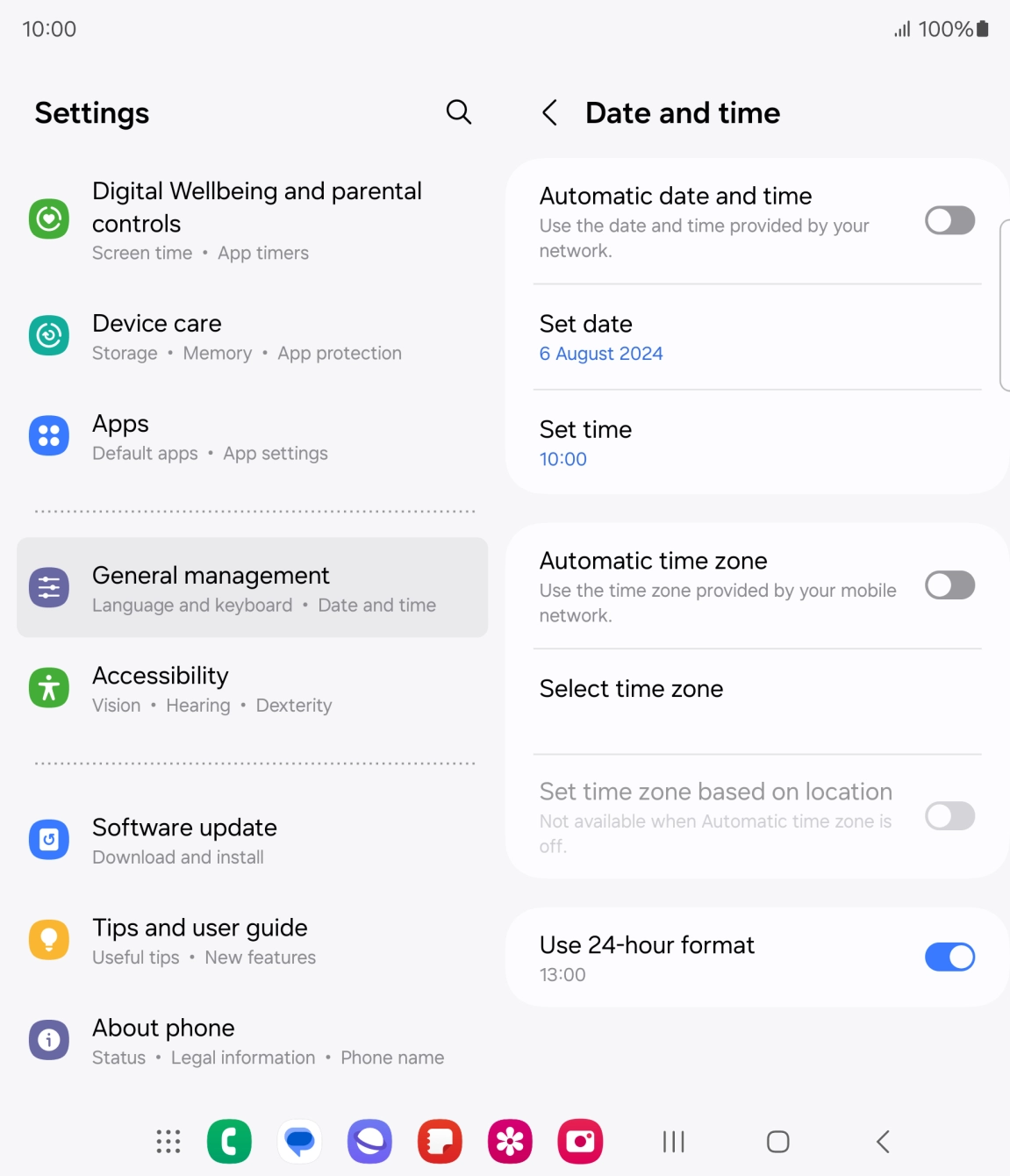 Press the indicator next to 'Automatic date and time' to turn on the function.