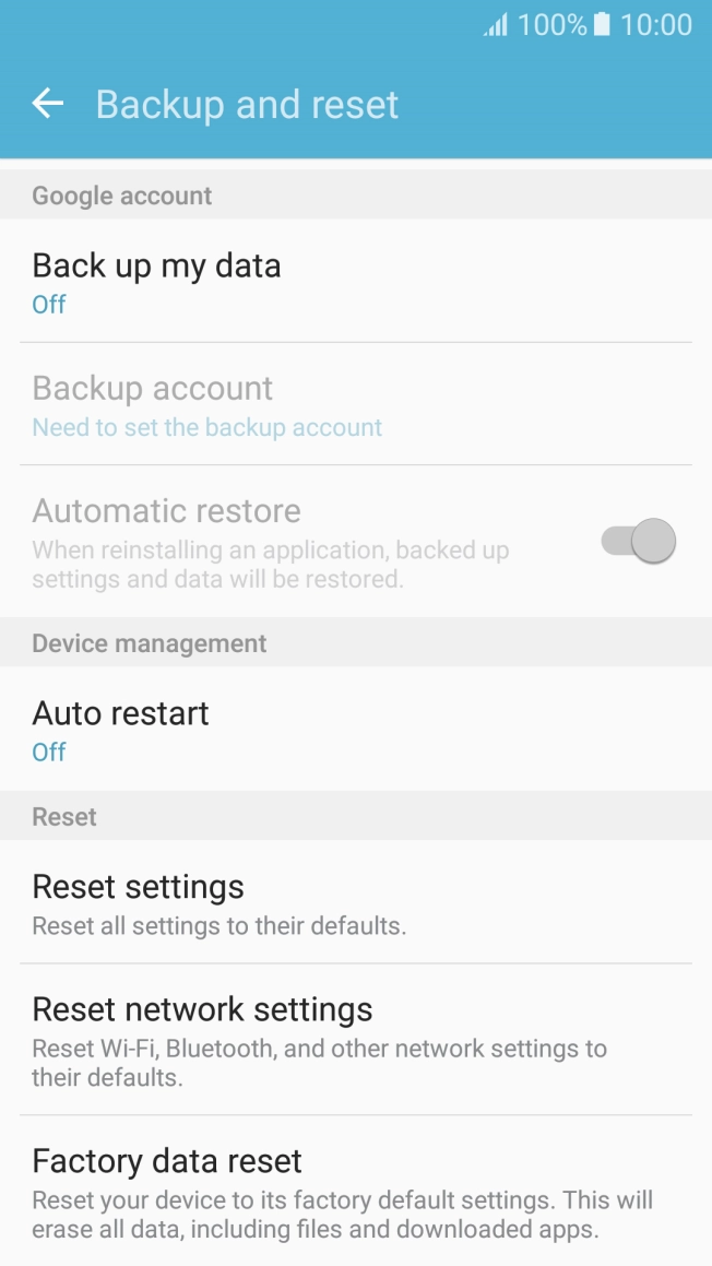 Press Factory data reset.