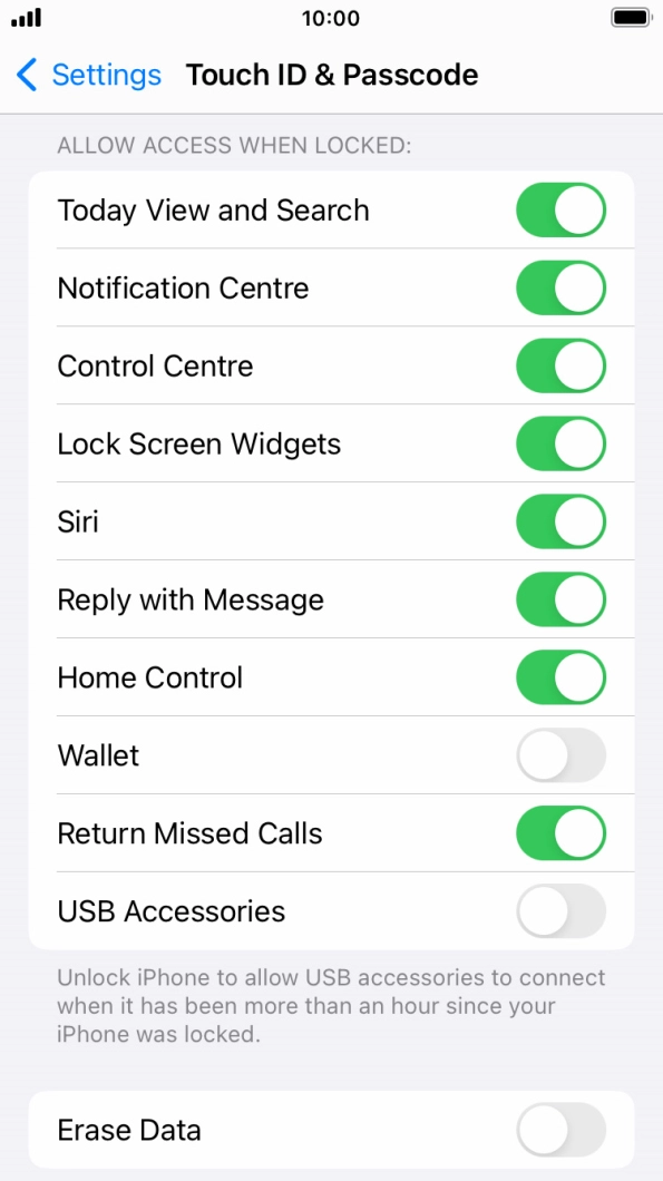 Press the indicator next to 'Erase Data' to turn the function on or off. Press the indicator next to 'Erase Data' to turn the function on or off.