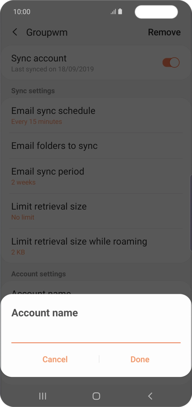 Key in the required name for the email account and press Done. Key in the required name for the email account and press Done.