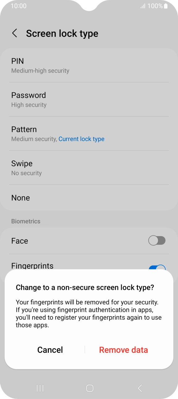 Press Remove data. Press Remove data.